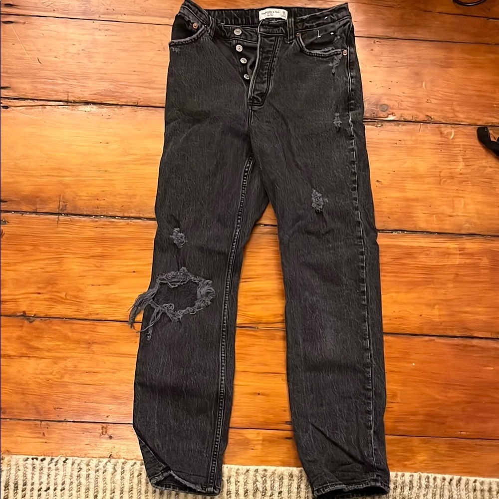 Distressed Black Button-Up High-Rise Jeans